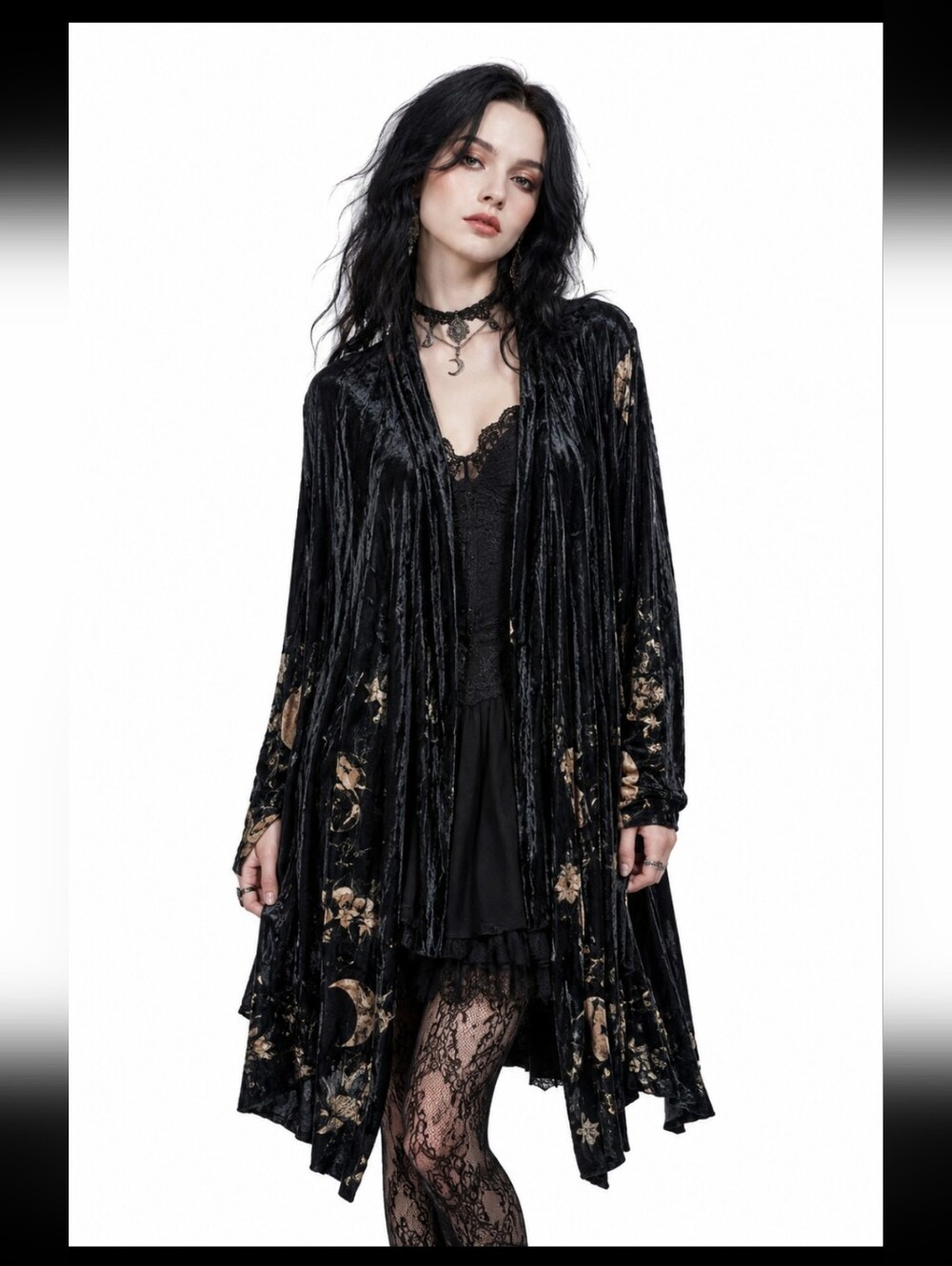 Adore Velvet Accent Cardigan Sweater Long Sleeve L Dark Whimsigoth #2084